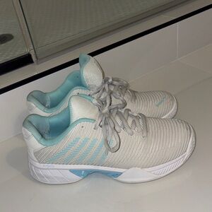 K-Swiss White and Light Blue Athletic Shoes